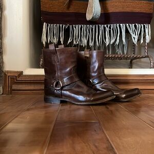 Frye Chestnut Leather Harness Western Boots Leather Bottoms model 87065 12B